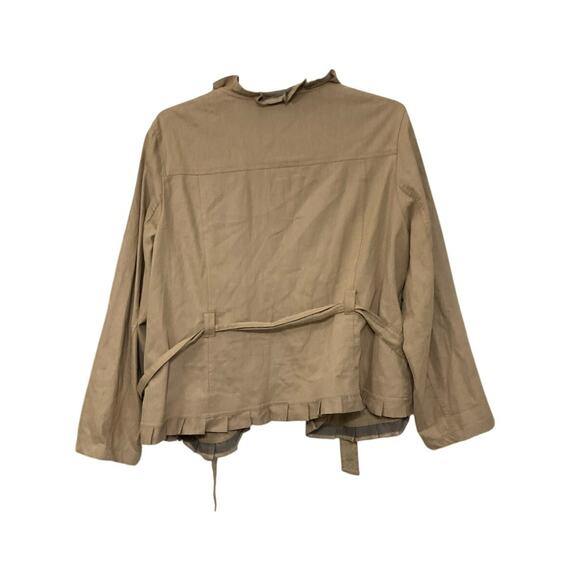 D.F.A New York Tan Ruffle Jacket Tie Front High Neck Size 2X Plus Steampunk - Picture 3 of 6